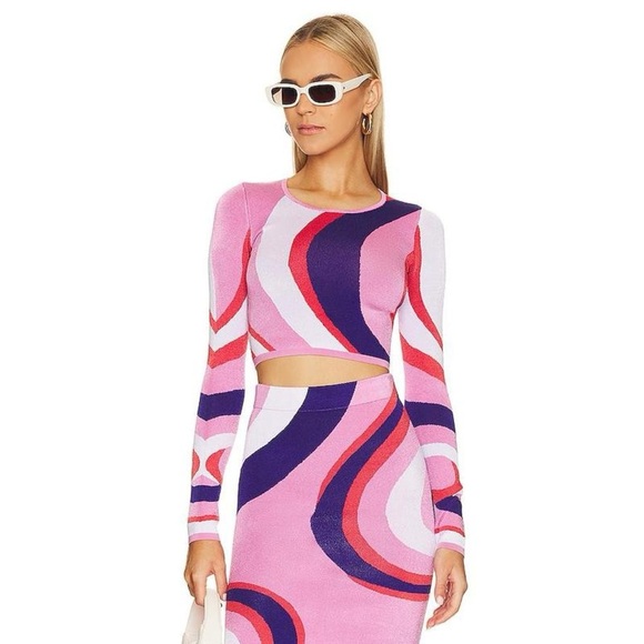 JoosTricot | Spirals Sleeve Crop Top In White Spirals Size S - Picture 1 of 7